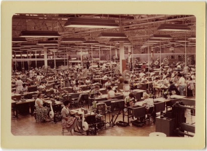photograph of a large sewing room at Indiana Army Ammunition Plant