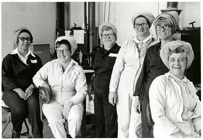 photograph of 6 female employees at Indiana Army Ammunition Plant circa 1963